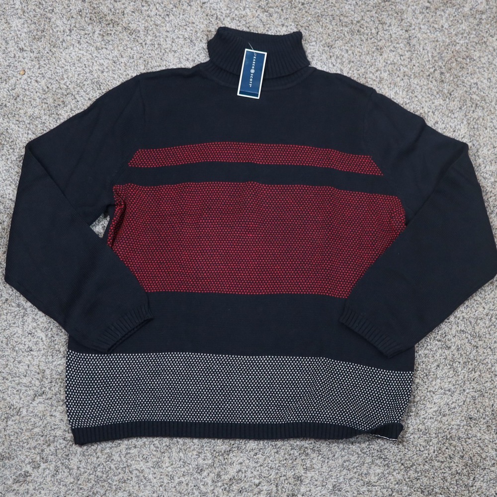 Karen Scott Womens XL Black Red Colorblock Birdseye Turtleneck‎ Sweater NWT